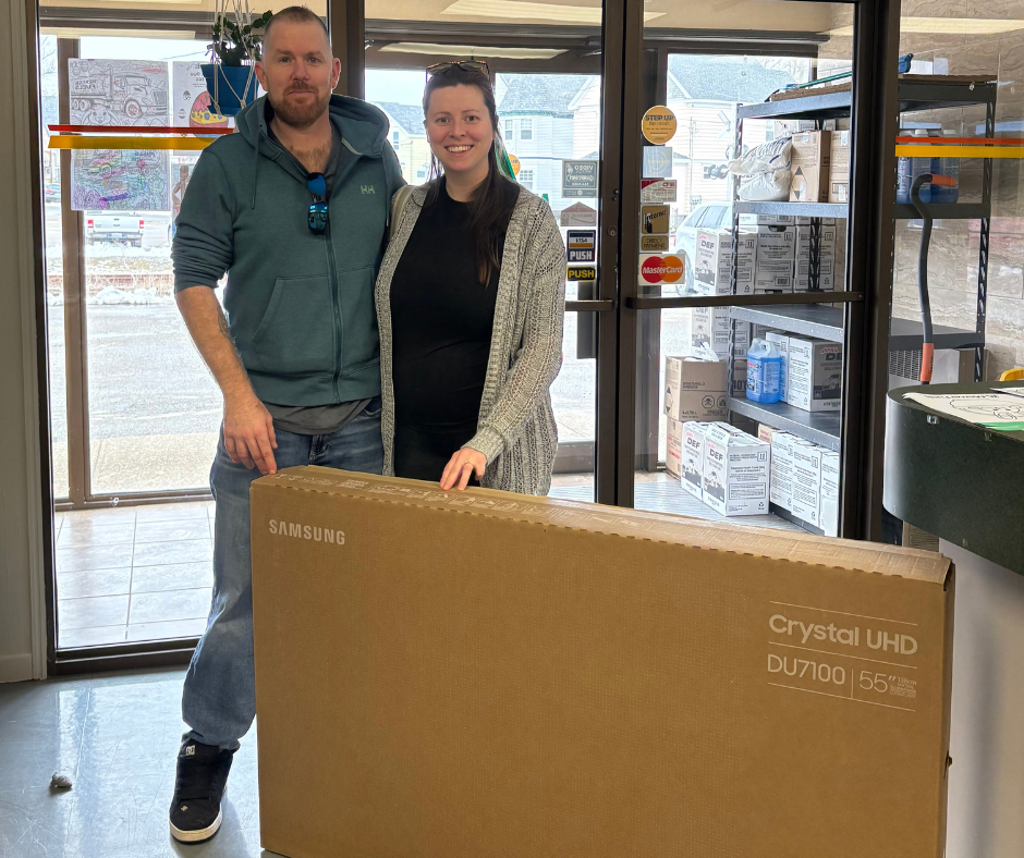 Mercer Fuels monthly TV giveaway winner with prize Cape Breton NS